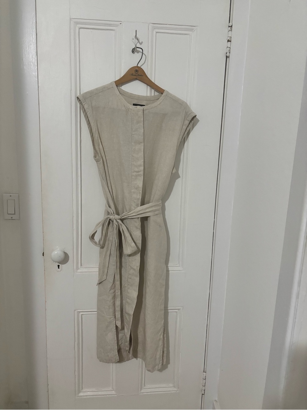 J. Crew Sleeveless Tie-Waist Linen Midi Dress - Cream - Picture 2 of 8